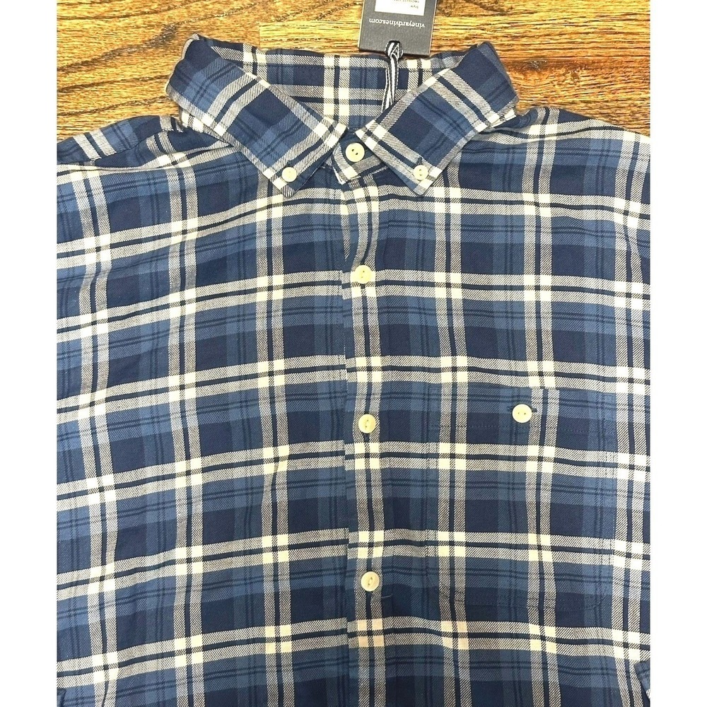 Vineyard Vines Slim Longshore Flannel Shirt Cotton/ Linen Blend Deep Bay Sz L